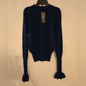 NWT Andreeva Wool Blend Knit Swater Ruffle Sleeves In Blue Size 6